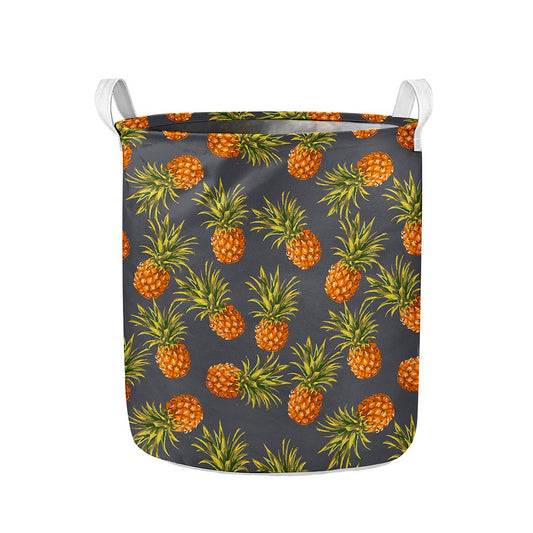 Grey Watercolor Pineapple Pattern Print Collapsible Laundry Basket