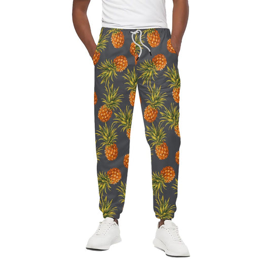 Grey Watercolor Pineapple Pattern Print Cotton Pants