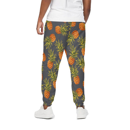 Grey Watercolor Pineapple Pattern Print Cotton Pants
