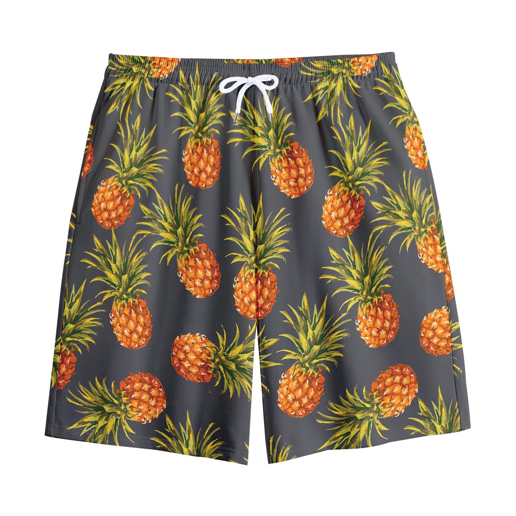 Grey Watercolor Pineapple Pattern Print Cotton Shorts