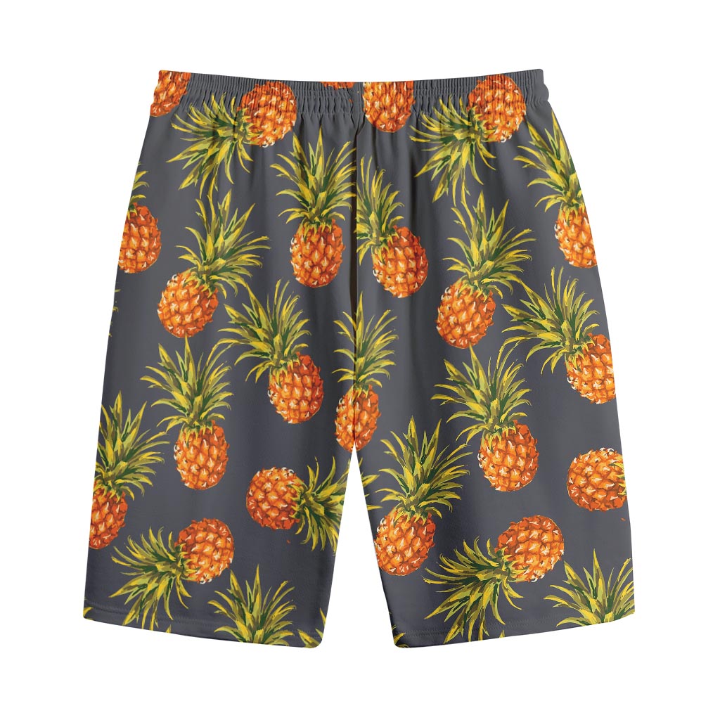 Grey Watercolor Pineapple Pattern Print Cotton Shorts