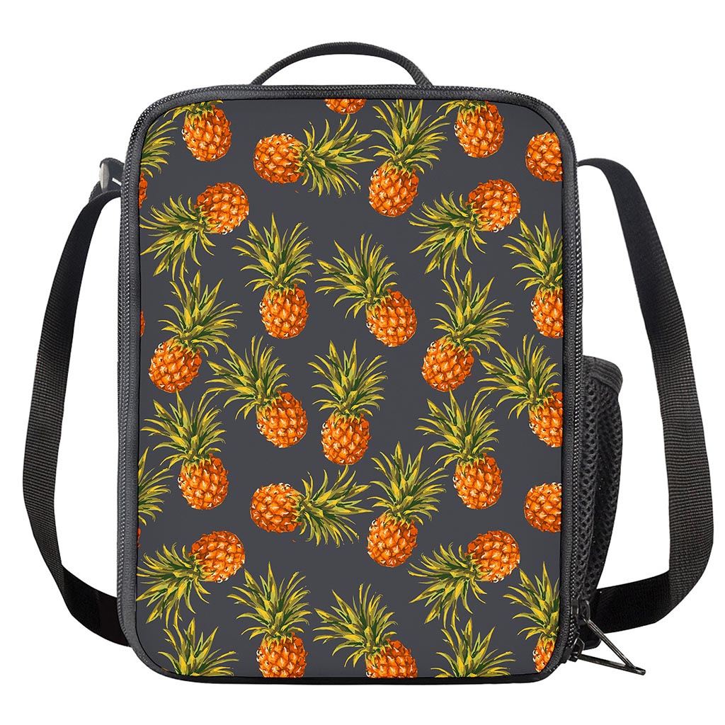 Grey Watercolor Pineapple Pattern Print Crossbody Lunch Bag