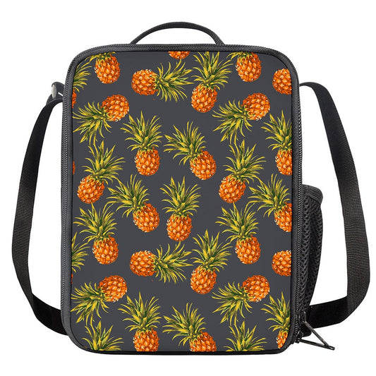Grey Watercolor Pineapple Pattern Print Crossbody Lunch Bag