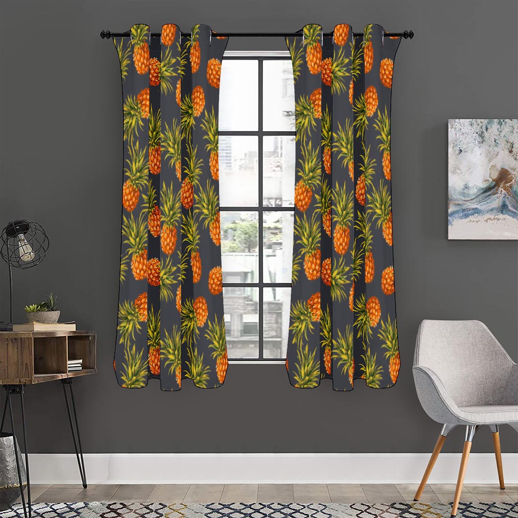 Grey Watercolor Pineapple Pattern Print Curtain