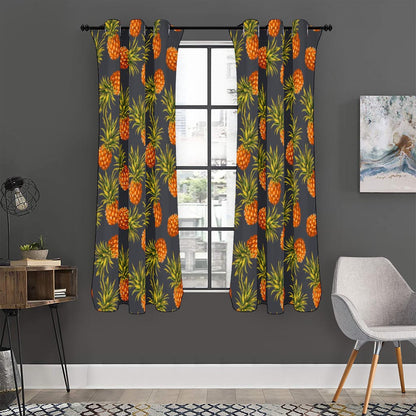 Grey Watercolor Pineapple Pattern Print Curtain