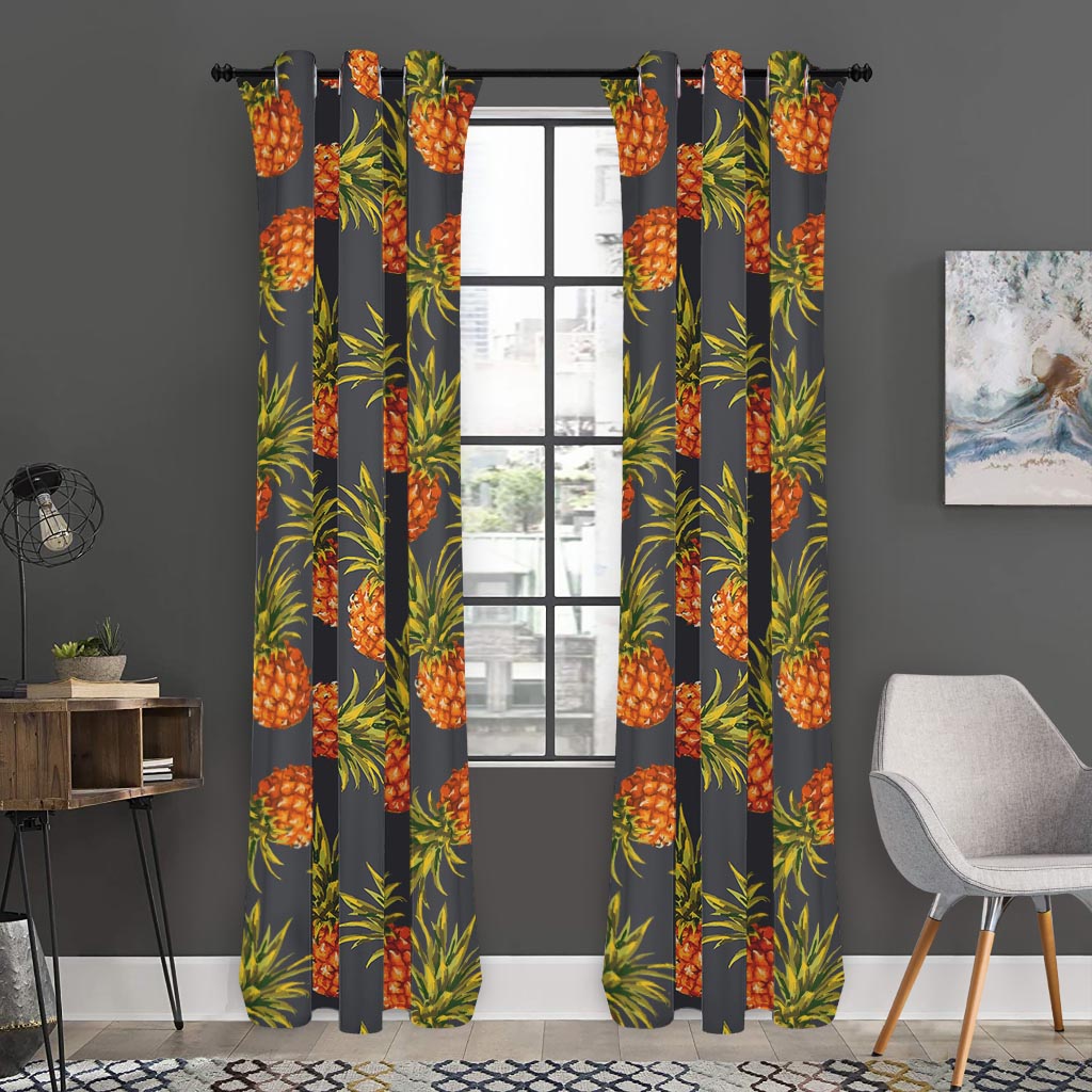 Grey Watercolor Pineapple Pattern Print Curtain