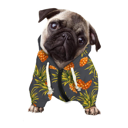 Grey Watercolor Pineapple Pattern Print Dog Zip Up Hoodie