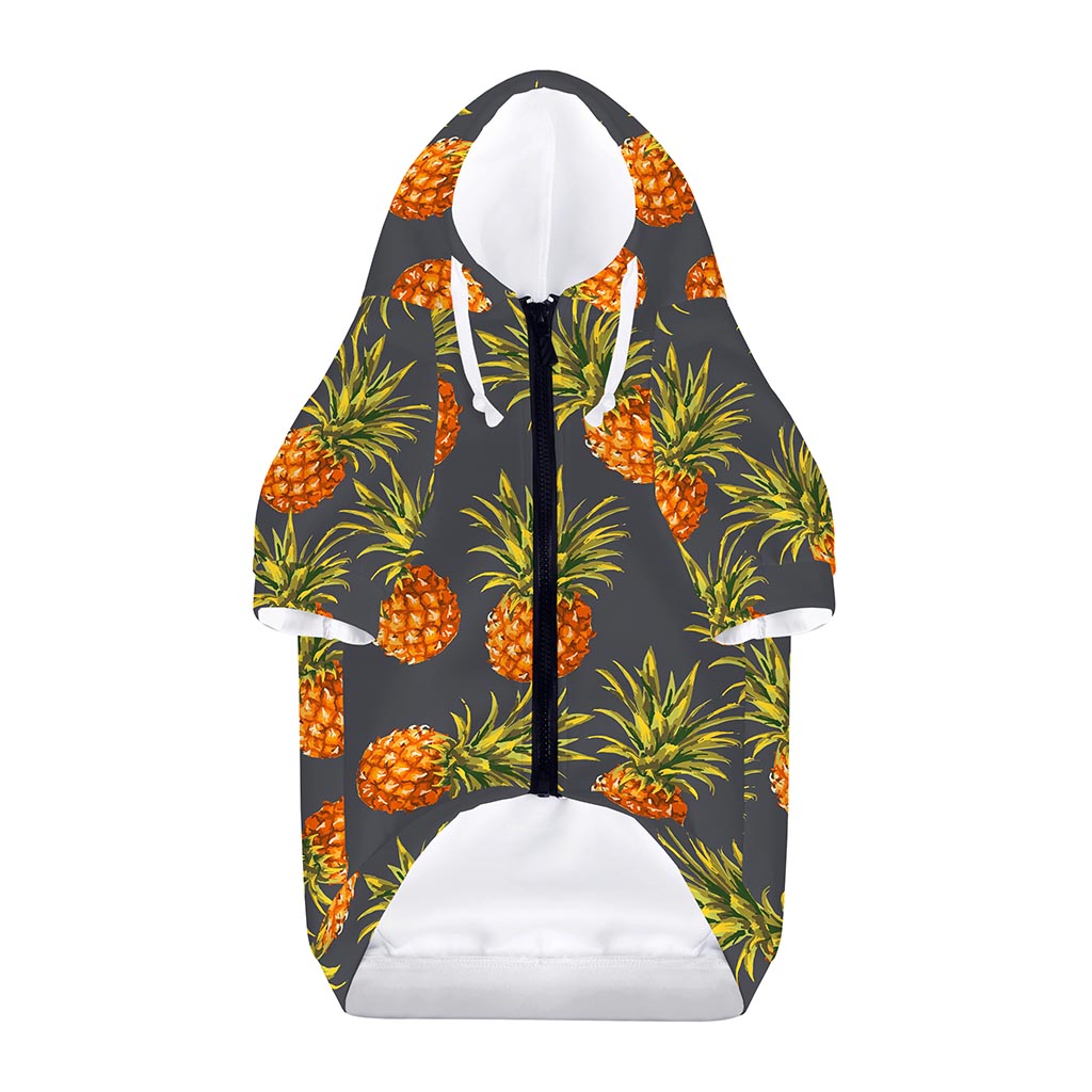 Grey Watercolor Pineapple Pattern Print Dog Zip Up Hoodie