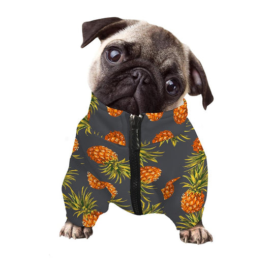 Grey Watercolor Pineapple Pattern Print Dog Zip Up Jacket