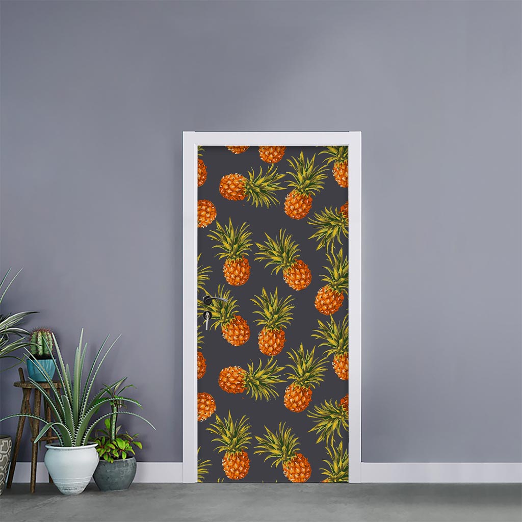 Grey Watercolor Pineapple Pattern Print Door Sticker