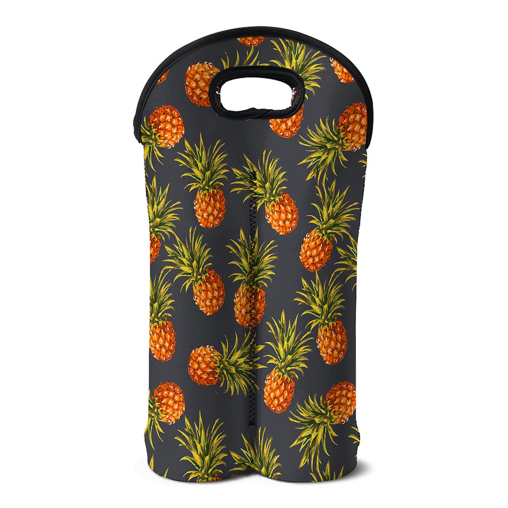 Grey Watercolor Pineapple Pattern Print Double Neoprene Wine Tote