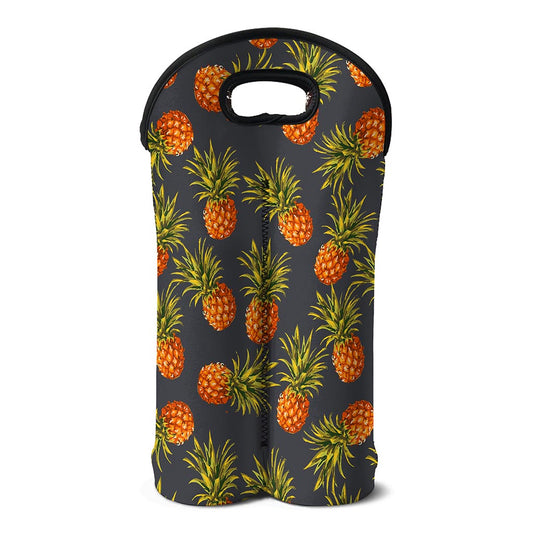 Grey Watercolor Pineapple Pattern Print Double Neoprene Wine Tote