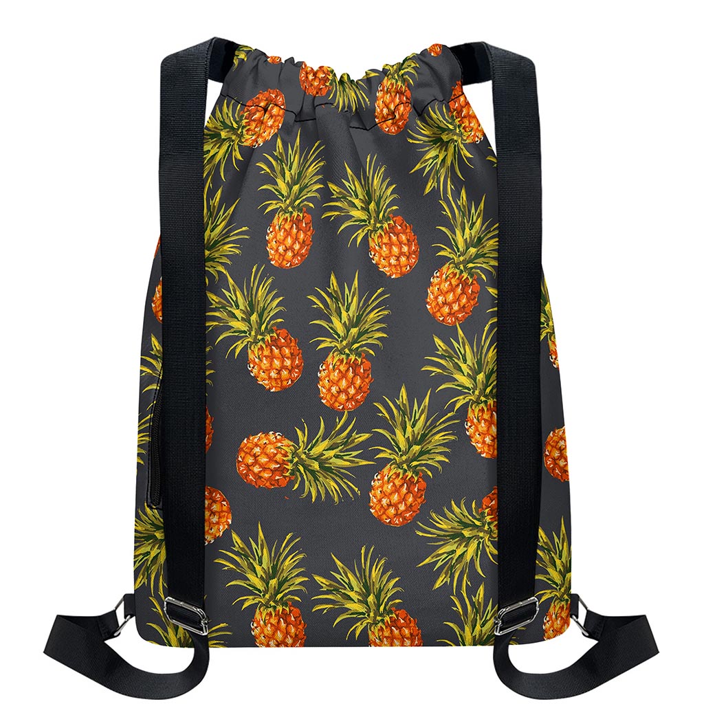 Grey Watercolor Pineapple Pattern Print Drawstring Backpack