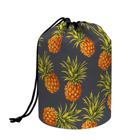 Grey Watercolor Pineapple Pattern Print Drawstring Makeup Bag