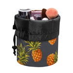 Grey Watercolor Pineapple Pattern Print Drawstring Makeup Bag
