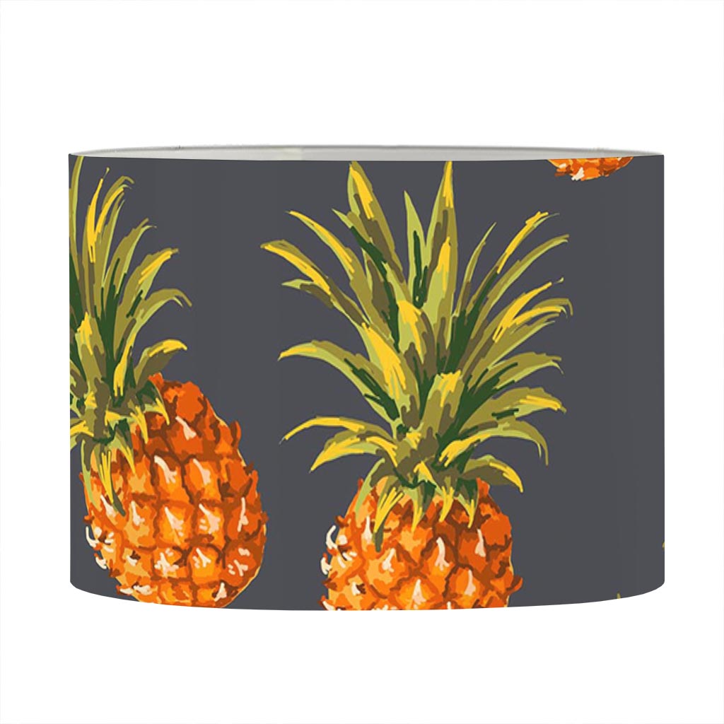 Grey Watercolor Pineapple Pattern Print Drum Lamp Shade