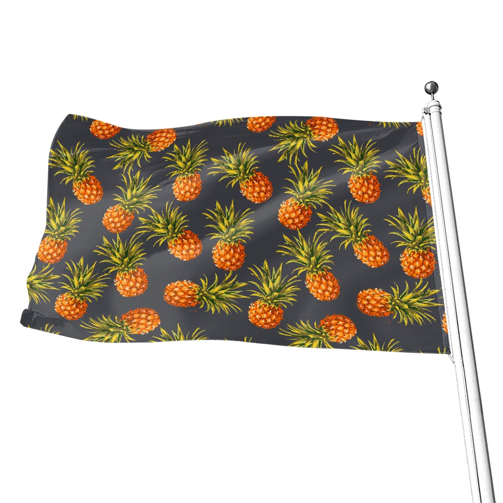 Grey Watercolor Pineapple Pattern Print Flag