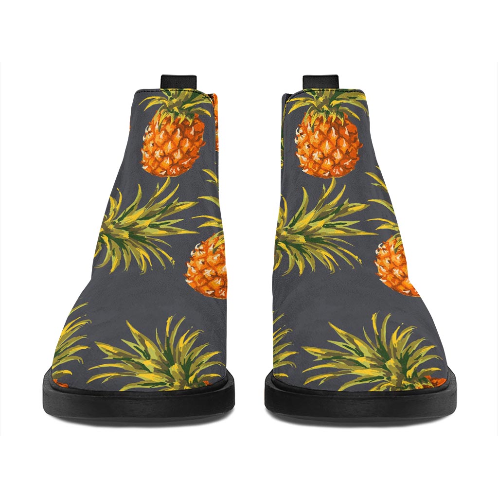 Grey Watercolor Pineapple Pattern Print Flat Ankle Boots