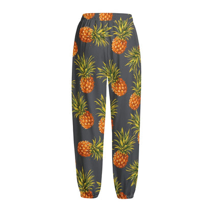 Grey Watercolor Pineapple Pattern Print Fleece Lined Knit Pants