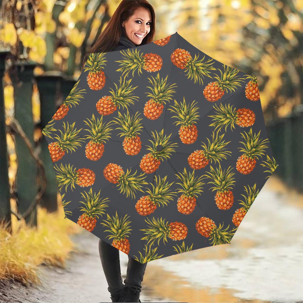 Grey Watercolor Pineapple Pattern Print Foldable Umbrella