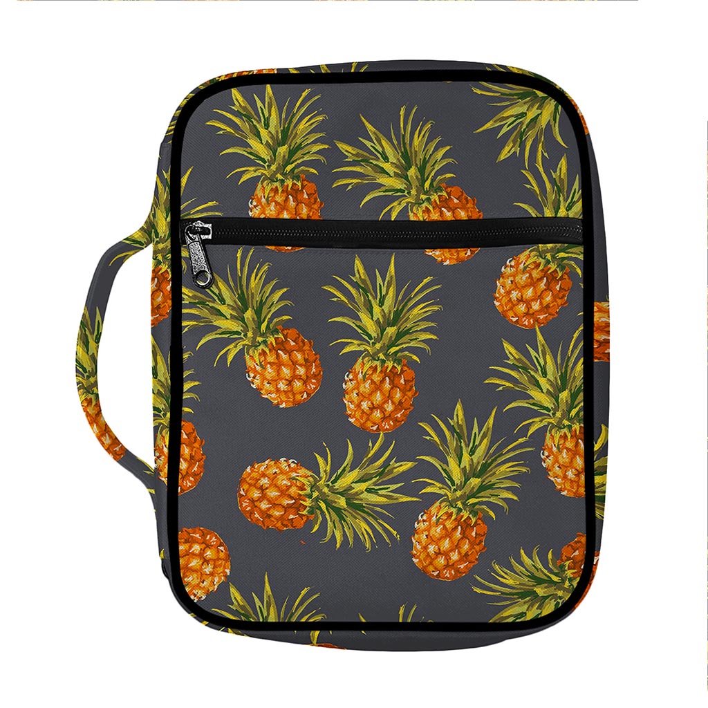 Grey Watercolor Pineapple Pattern Print Front Pocket Bible Bag