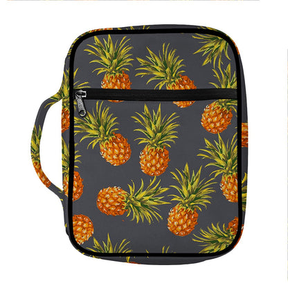 Grey Watercolor Pineapple Pattern Print Front Pocket Bible Bag