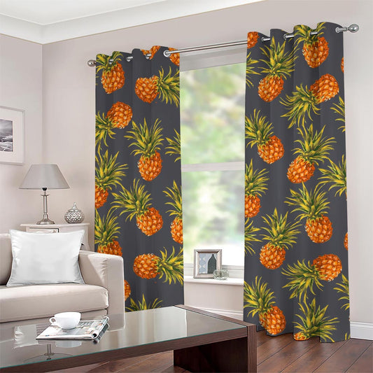 Grey Watercolor Pineapple Pattern Print Grommet Curtains