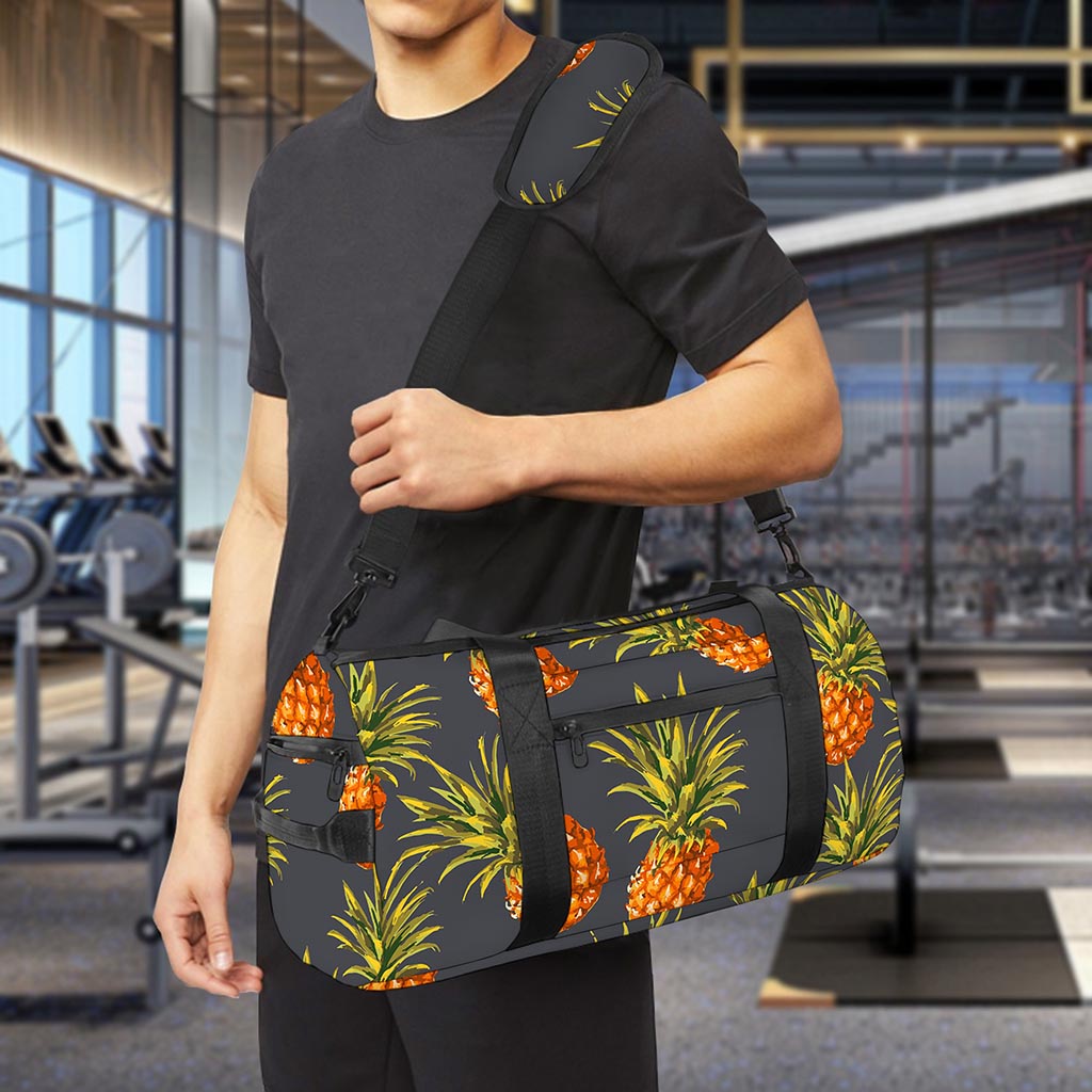 Grey Watercolor Pineapple Pattern Print Gym Bag