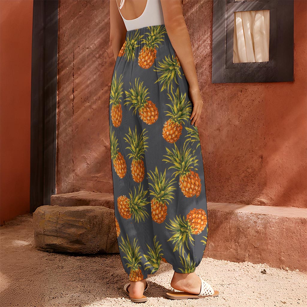 Grey Watercolor Pineapple Pattern Print Harem Pants
