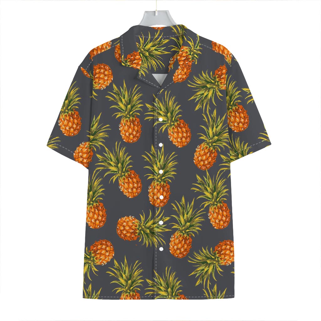 Grey Watercolor Pineapple Pattern Print Hawaiian Shirt