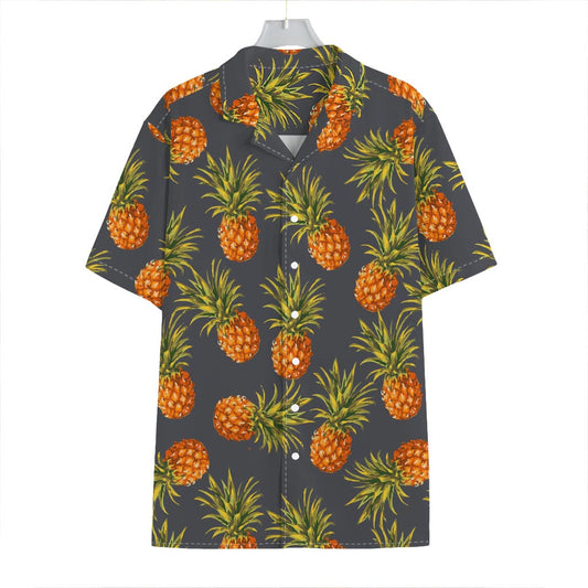 Grey Watercolor Pineapple Pattern Print Hawaiian Shirt