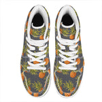 Grey Watercolor Pineapple Pattern Print High Top Leather Sneakers