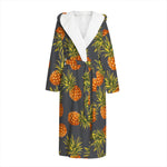 Grey Watercolor Pineapple Pattern Print Hooded Bathrobe