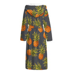 Grey Watercolor Pineapple Pattern Print Hooded Bathrobe