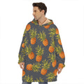 Grey Watercolor Pineapple Pattern Print Hoodie Blanket
