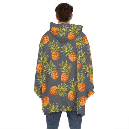Grey Watercolor Pineapple Pattern Print Hoodie Blanket