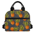 Grey Watercolor Pineapple Pattern Print Insulated Lunch Bag