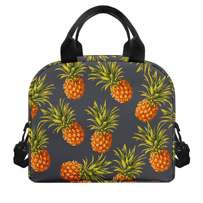 Grey Watercolor Pineapple Pattern Print Insulated Lunch Bag