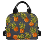 Grey Watercolor Pineapple Pattern Print Insulated Lunch Bag