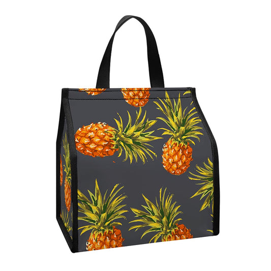 Grey Watercolor Pineapple Pattern Print Insulated Lunch Tote
