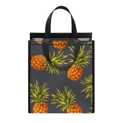 Grey Watercolor Pineapple Pattern Print Insulated Lunch Tote
