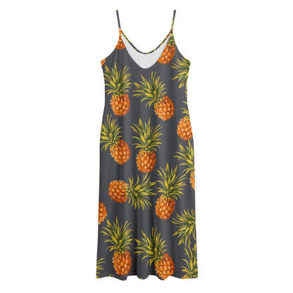 Grey Watercolor Pineapple Pattern Print Jersey Midi Cami Dress