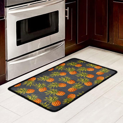 Grey Watercolor Pineapple Pattern Print Kitchen Mat