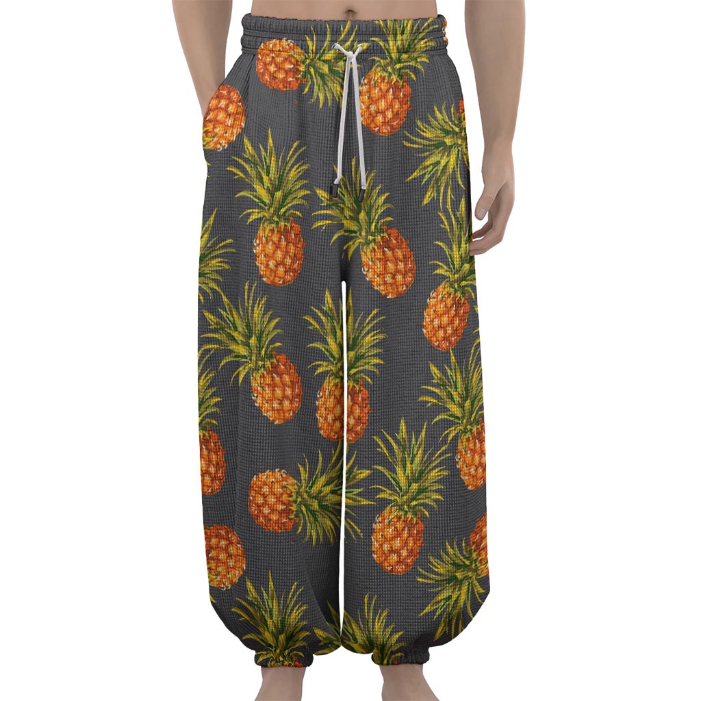 Grey Watercolor Pineapple Pattern Print Lantern Pants