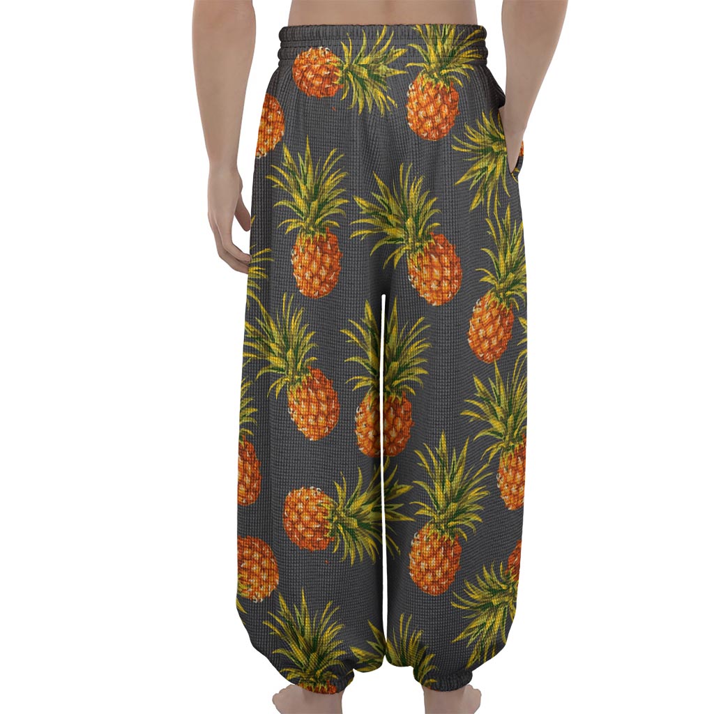 Grey Watercolor Pineapple Pattern Print Lantern Pants