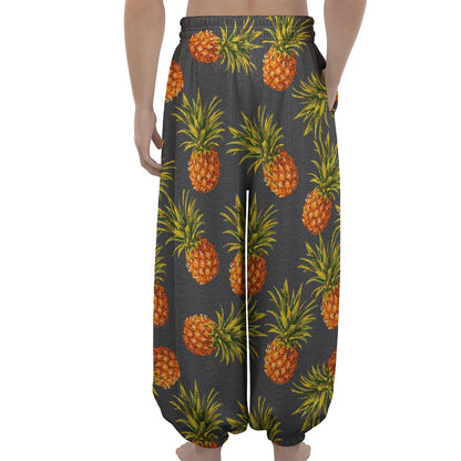 Grey Watercolor Pineapple Pattern Print Lantern Pants
