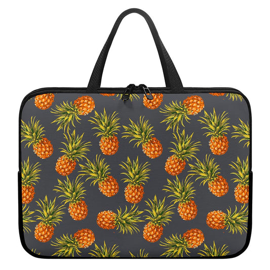 Grey Watercolor Pineapple Pattern Print Laptop Sleeve With Handle