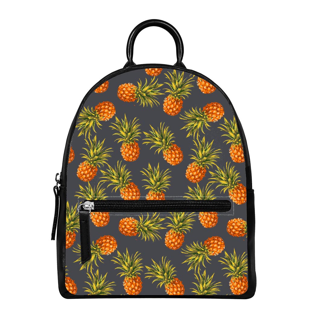 Grey Watercolor Pineapple Pattern Print Leather Backpack