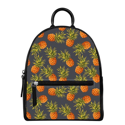 Grey Watercolor Pineapple Pattern Print Leather Backpack