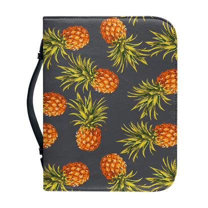 Grey Watercolor Pineapple Pattern Print Leather Bible Cover